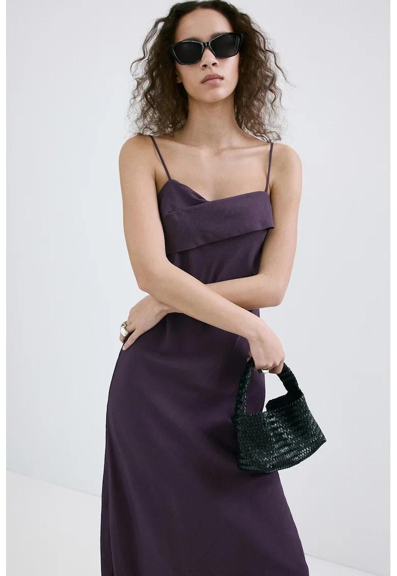 Rochie midi cu croiala pe bie, Violet prafuit
