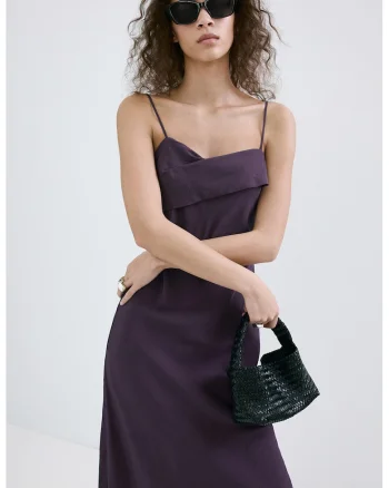 Rochie midi cu croiala pe bie, Violet prafuit