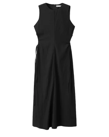 Rochie dreapta cu decupaje si snururi, Negru