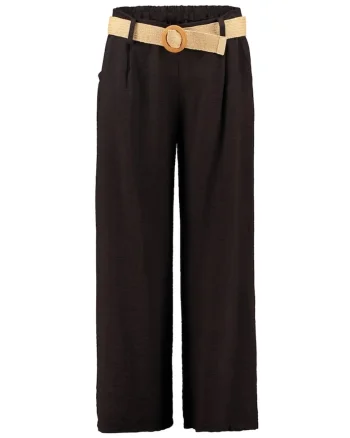 Pantaloni uni cu curea in talie, Maro inchis