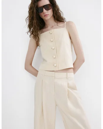 Pantaloni drepti cu talie inalta, Bej deschis