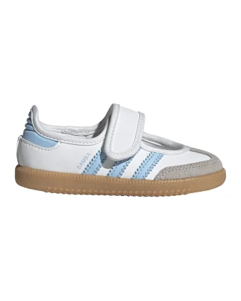 Pantofi sport Mary Jane din piele Samba, Alb/Albastru deschis