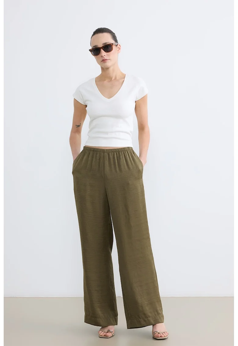 Pantaloni relaxed-fit cu banda elastica in talie, Verde masliniu/Kaki inchis