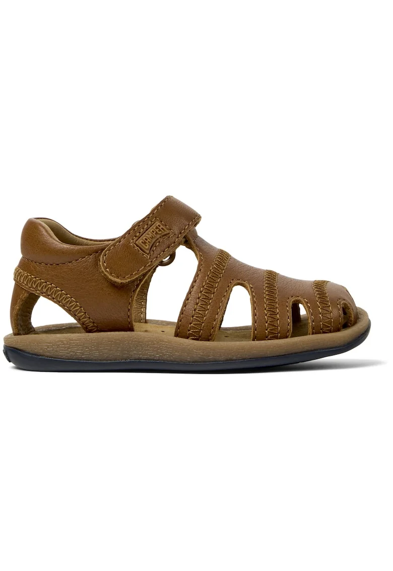 Sandale fisherman de piele cu velcro, Caramel