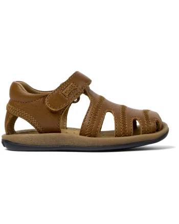 Sandale fisherman de piele cu velcro, Caramel