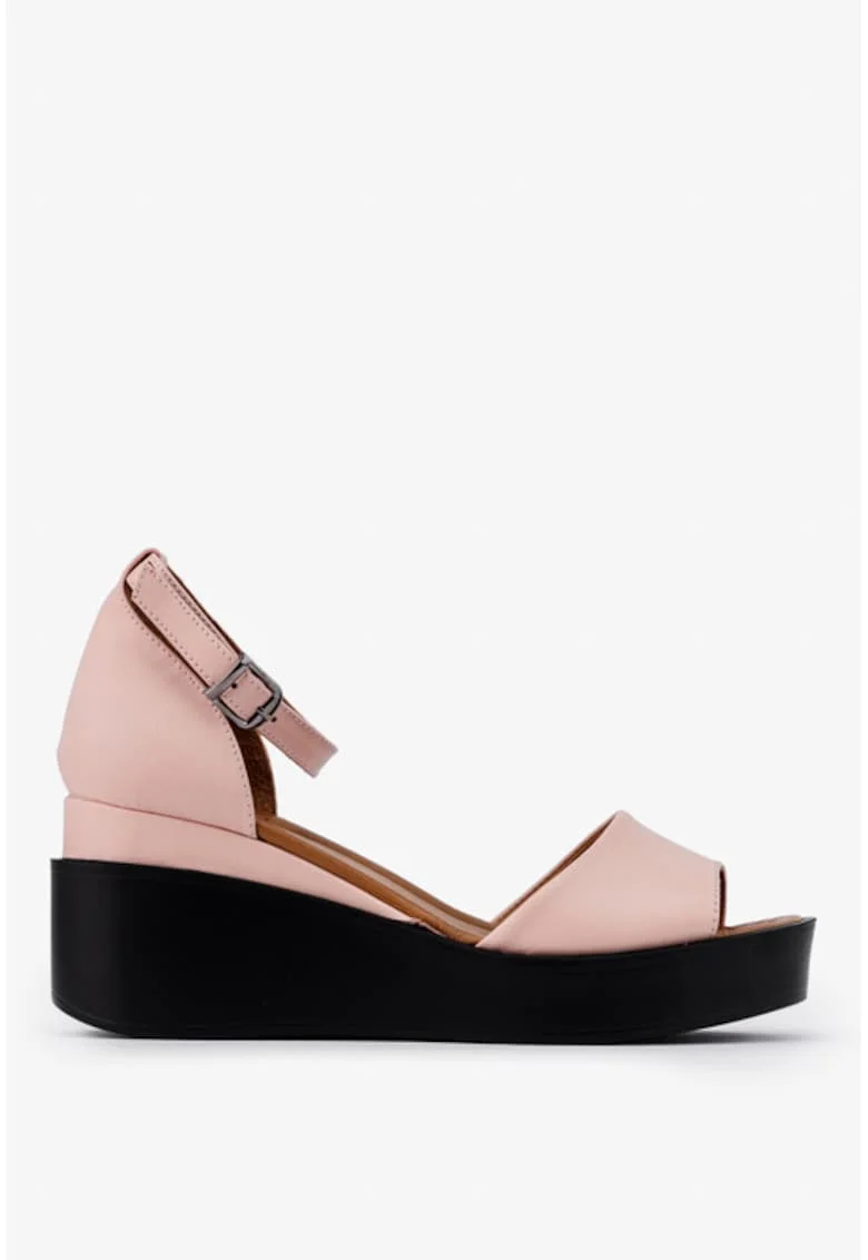 Sandale dama roz din piele cu platforma