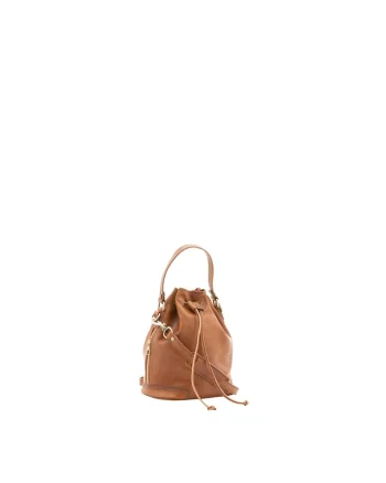Geanta bucket unisex de piele, Caramel