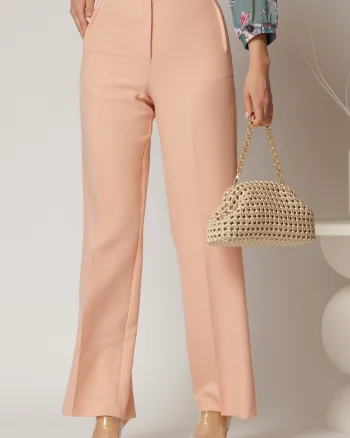 Pantaloni dama roz somon croi drept cu adaos de viscoza