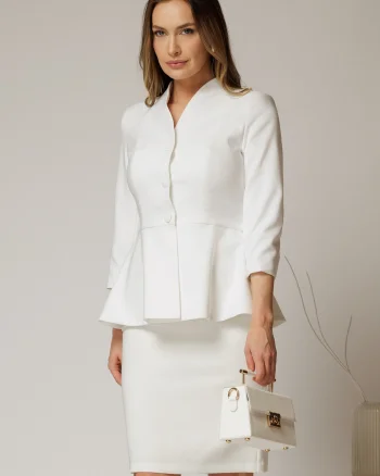 Compleu DY Fashion alb cu sacou cu peplum si fusta conica