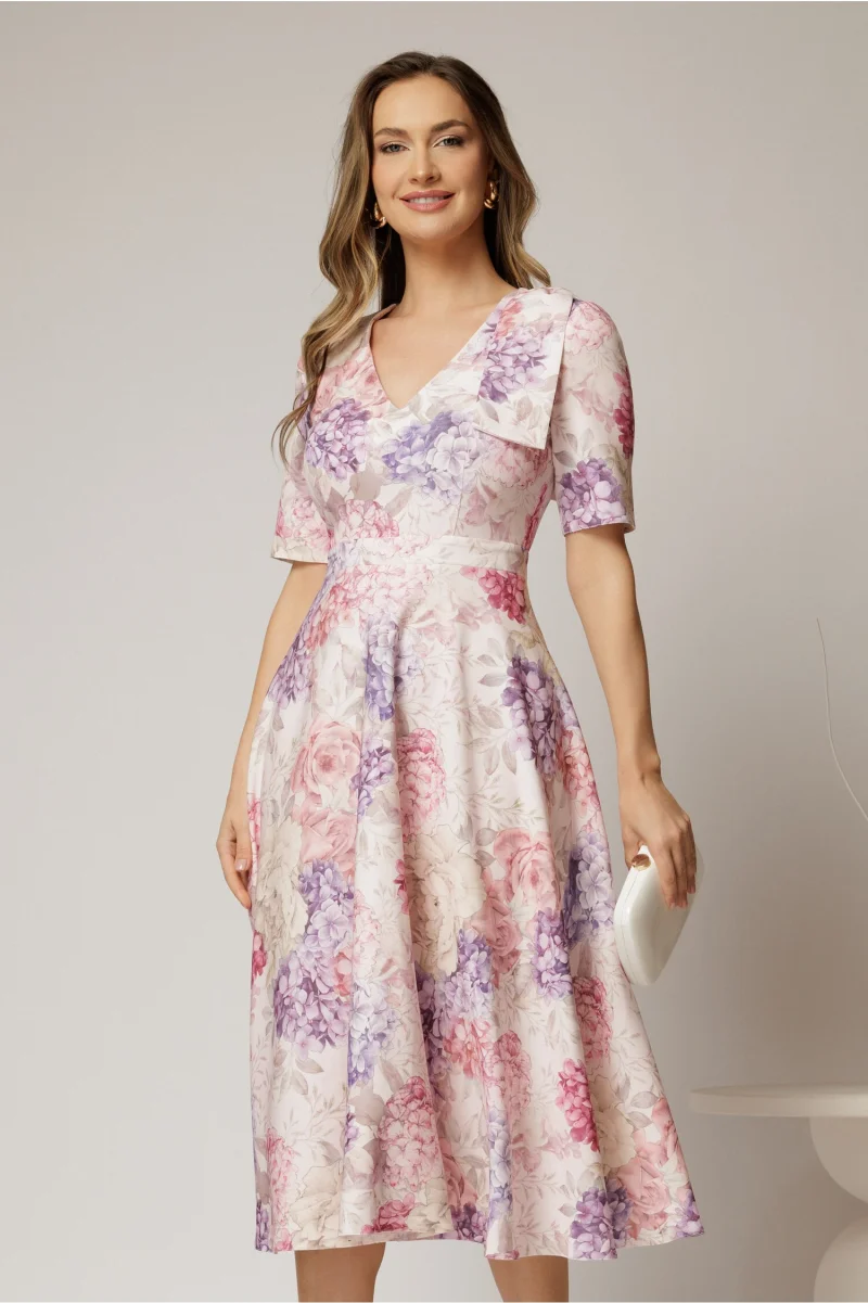 Rochie DY Fashion midi clos cu funda pe umar si print lila