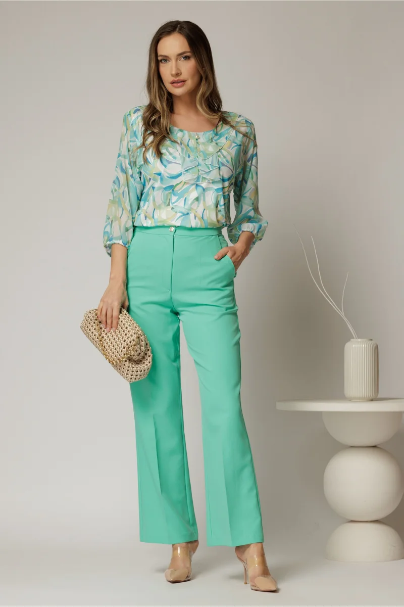 Pantaloni verde mint cu croi drept si buzunare