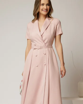 Rochie DY Fashion midi roz cu decolteu petrecut si curea in talie