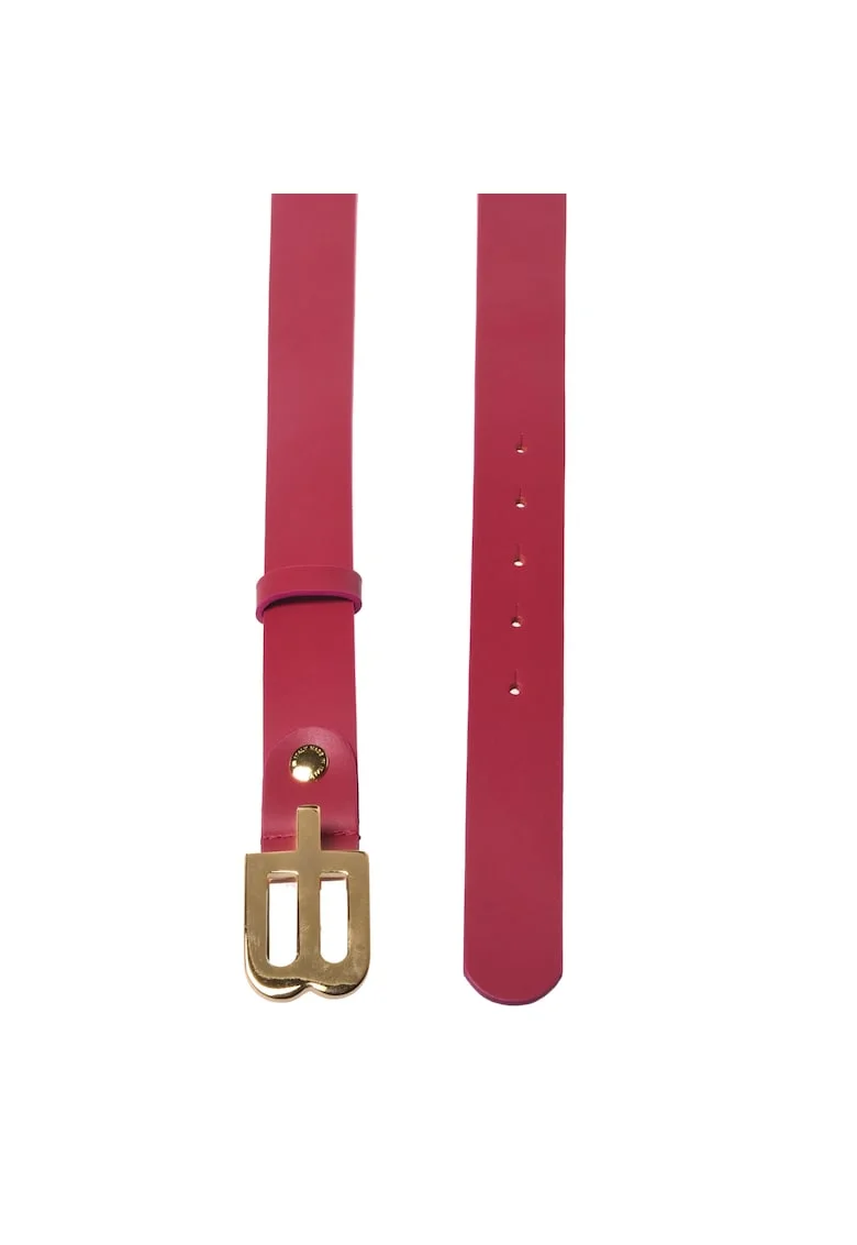 Curea din piele cu catarama cu nit si model monograma, Fucsia