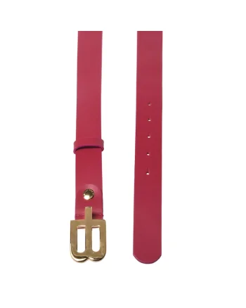 Curea din piele cu catarama cu nit si model monograma, Fucsia