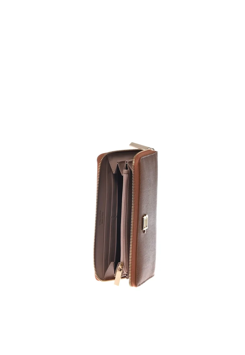 Portofel texturat de piele, Maro, 10 x 19.5 x 2.5 CM