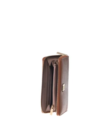 Portofel texturat de piele, Maro, 10 x 19.5 x 2.5 CM