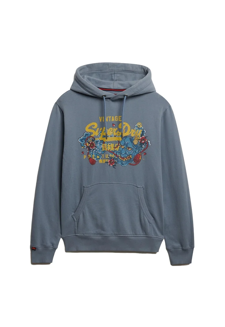 SUPERDRY, Hanorac din amestec de bumbac cu model grafic, Albastru