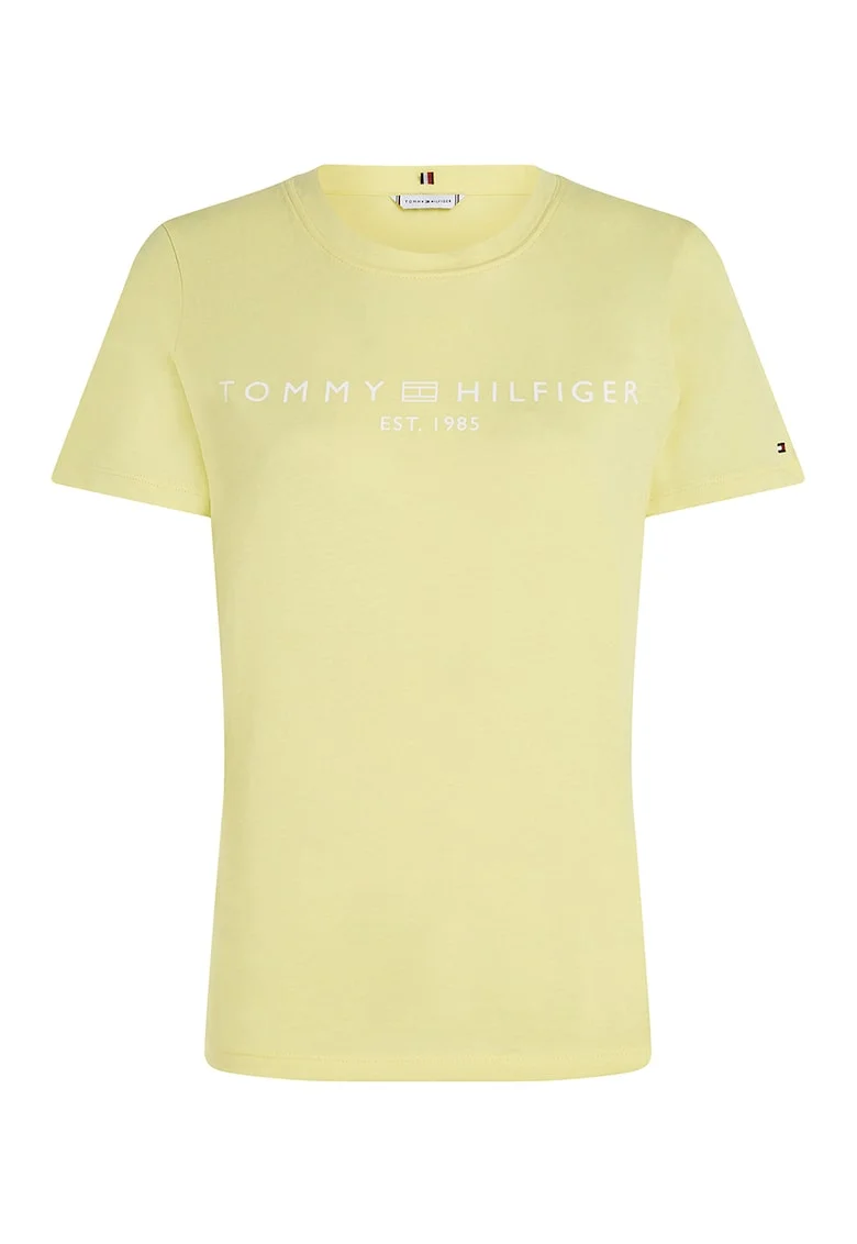 Tricou din bumbac cu imprimeu logo, Galben pai