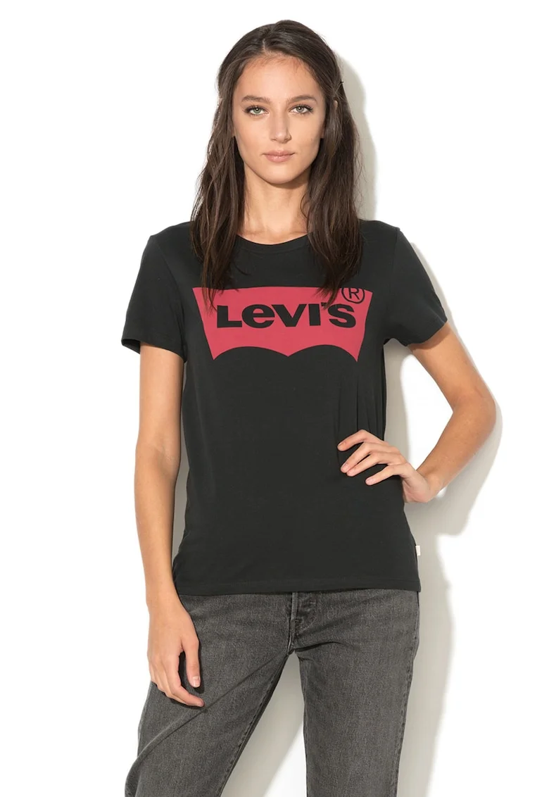 Tricou de bumbac cu logo, Negru