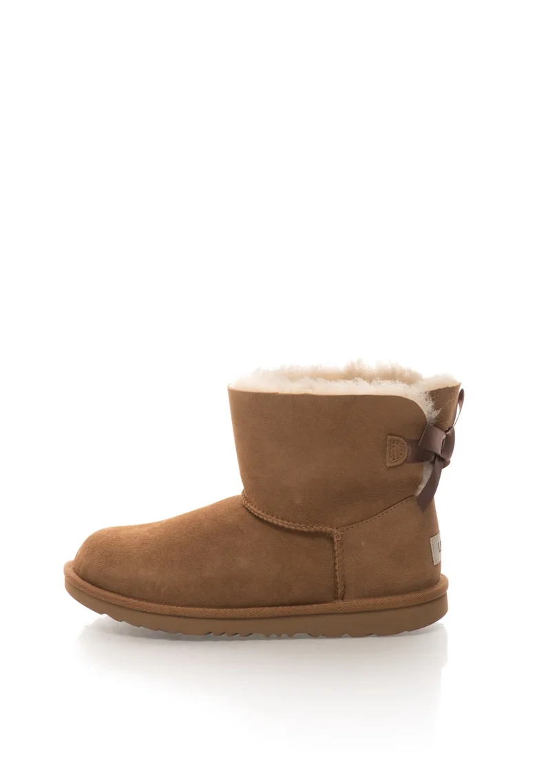 Cizme scurte de piele intoarsa, fara inchidere Mini Bailey Bow II, Maro scortisoara