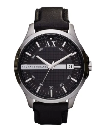 Ceas quartz cu o curea de piele Hampton, Negru