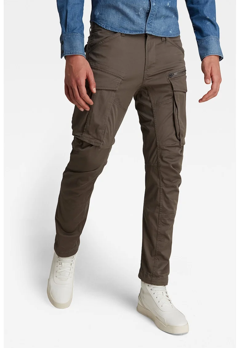Pantaloni cargo cu mansete cu snur si buzunare Rovic, Gri inchis
