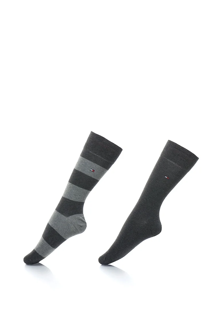 Set de sosete lungi cu model uni si dungi - 2 perechi, Gri melange