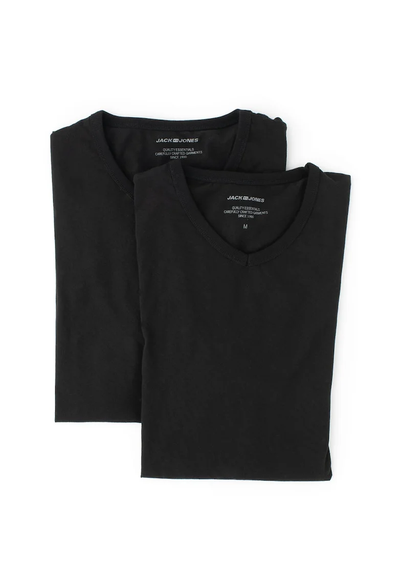 Set de tricouri cu decolteu in V Basic, 2 piese, Negru