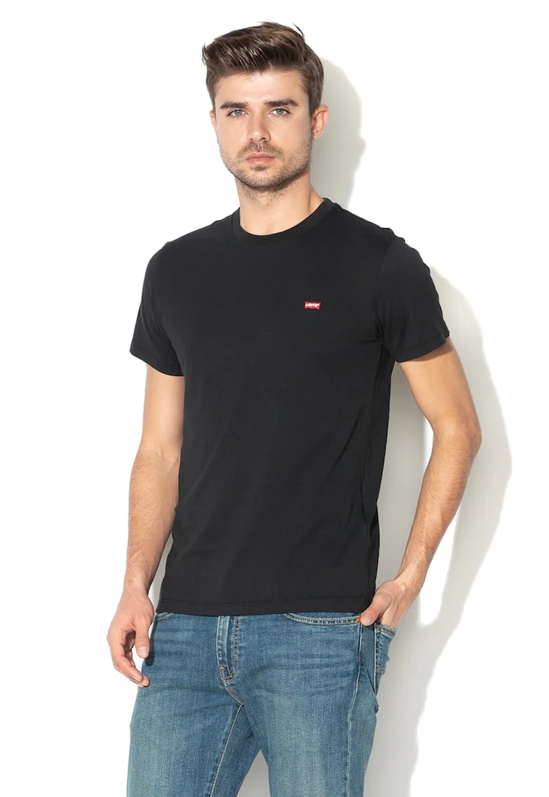Tricou din bumbac cu logo brodat, Negru, S 56605