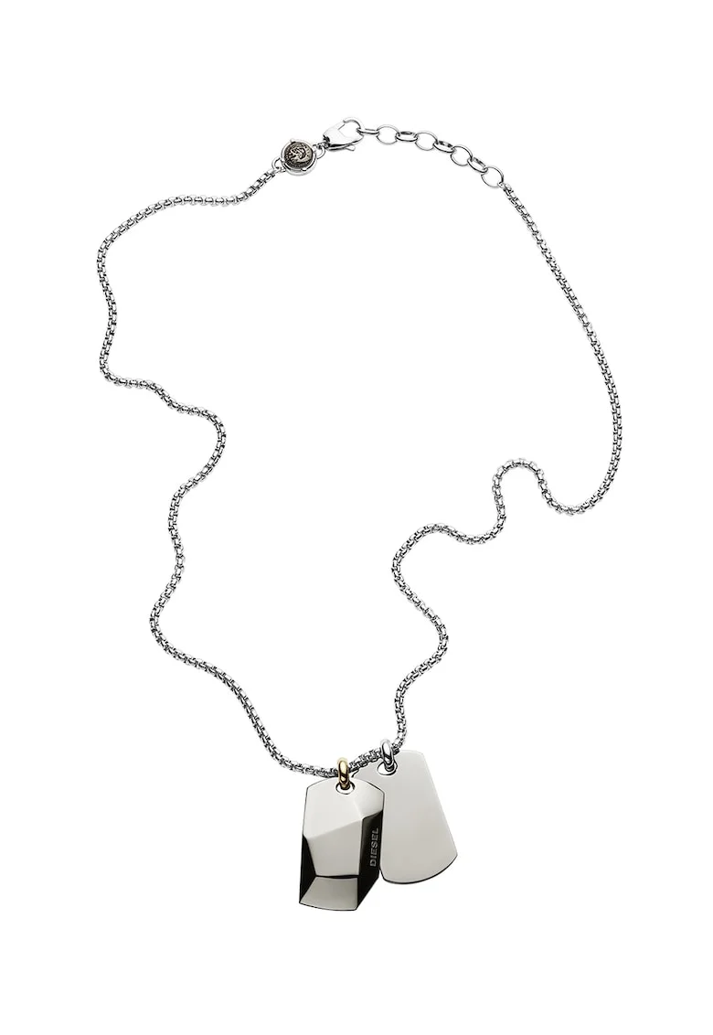 Colier de otel inoxidabil cu pandantiv Single Dog Tag, Argintiu inchis/Argintiu