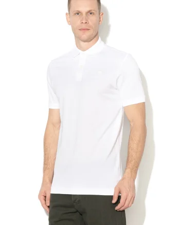 Tricou polo slim fit din material pique Dunda, Alb
