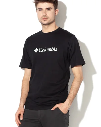 Tricou cu decolteu la baza gatului si imprimeu logo CSC Basic, Negru