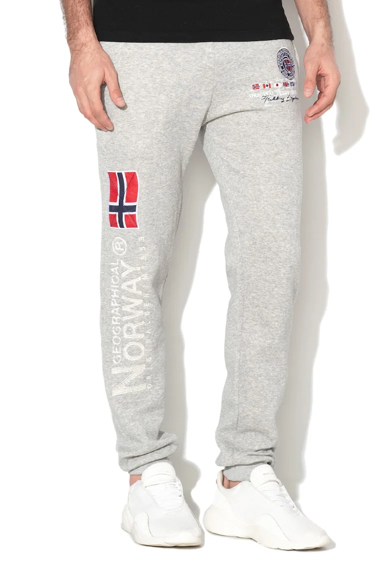 Pantaloni sport cu logo brodat Magraf, Rosu/Gri deschis melange
