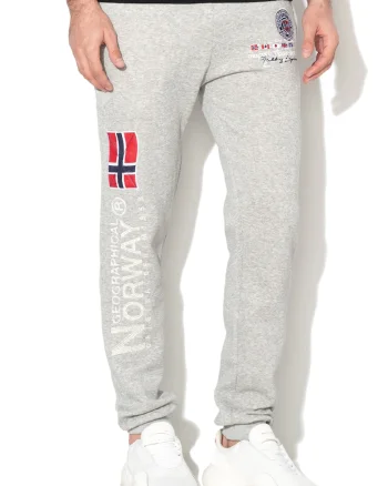 Pantaloni sport cu logo brodat Magraf, Rosu/Gri deschis melange