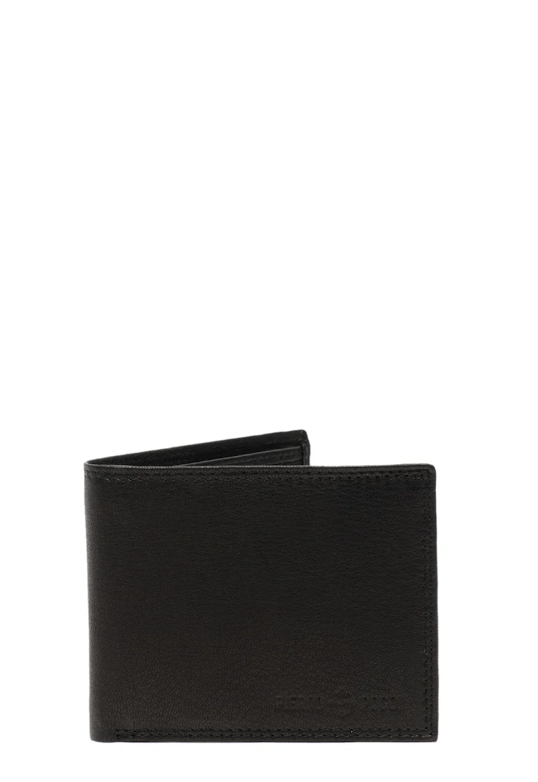 Portofel pliabil de piele cu logo stantat, PP1005, Negru
