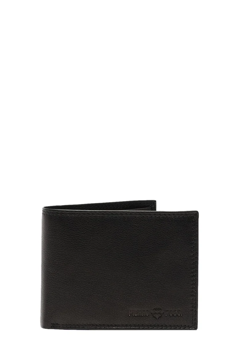 Portofel pliabil de piele cu logo stantat, PP1004, Negru