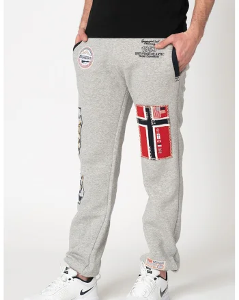 Pantaloni de trening cu aplicatii logo Myer, Rosu/Gri melange/Bleumarin