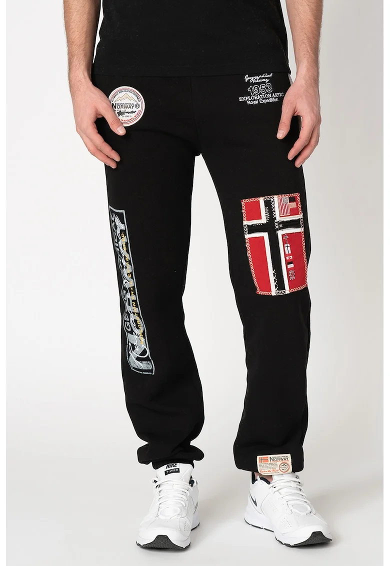 Pantaloni de trening cu aplicatii logo Myer, Rosu/Negru/Gri