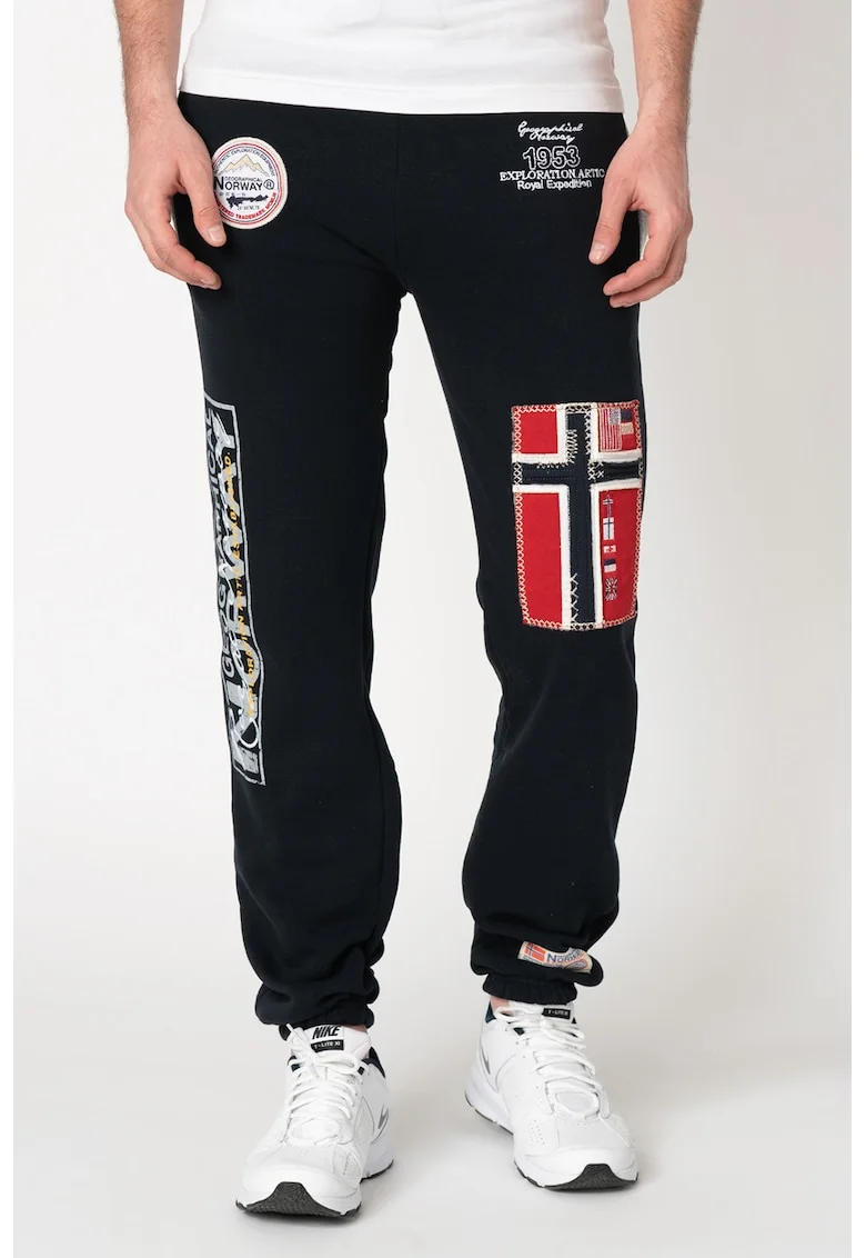 Pantaloni de trening cu aplicatii logo Myer, Rosu/Gri/Bleumarin