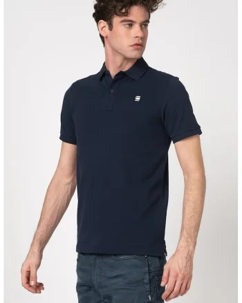 Tricou polo slim fit din material pique Dunda, Alb/Bleumarin