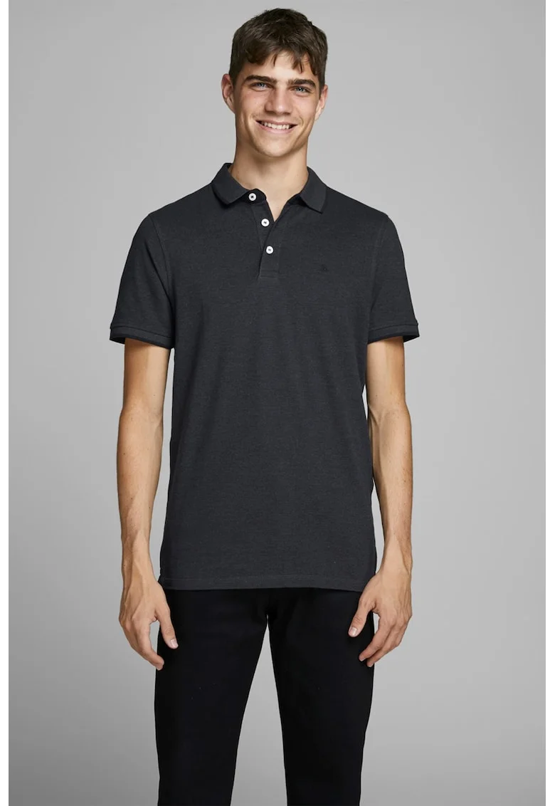 Tricou polo slim fit de bumbac organic Paulos, Gri antracit