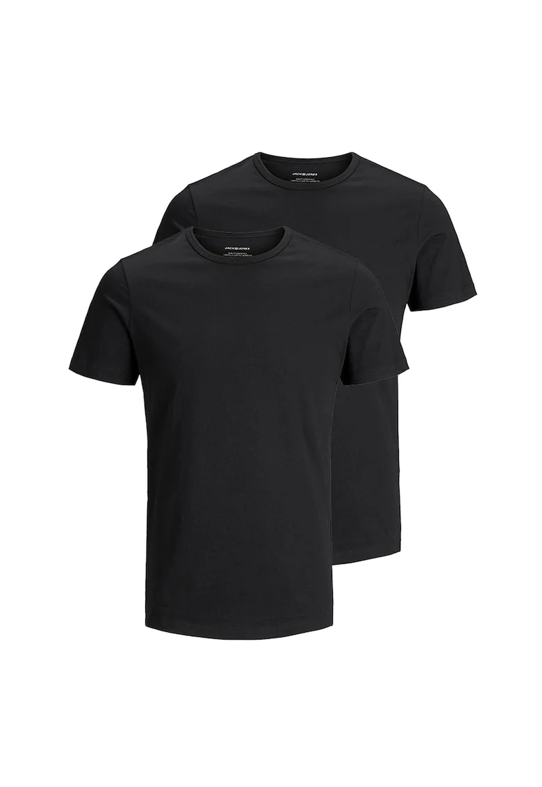 Set de tricouri cu decolteu la baza gatului - 2 piese, Negru stins