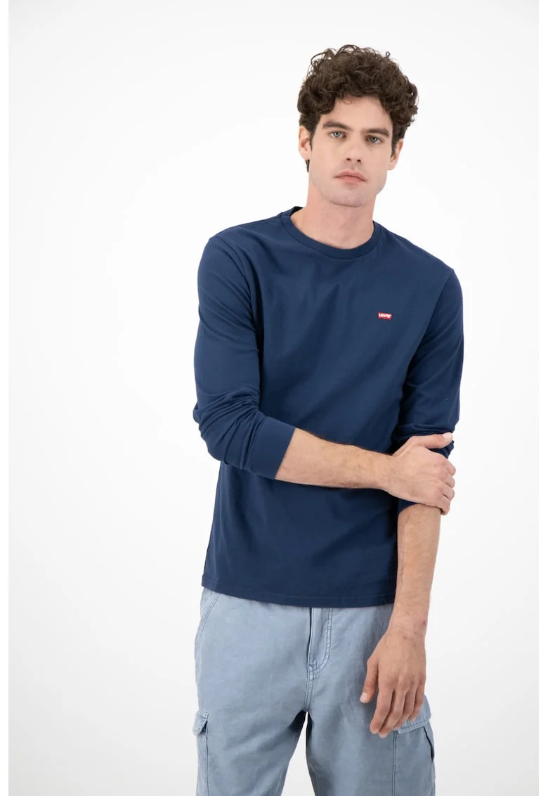 Bluza de bumbac cu logo discret, Albastru inchis/Bleumarin
