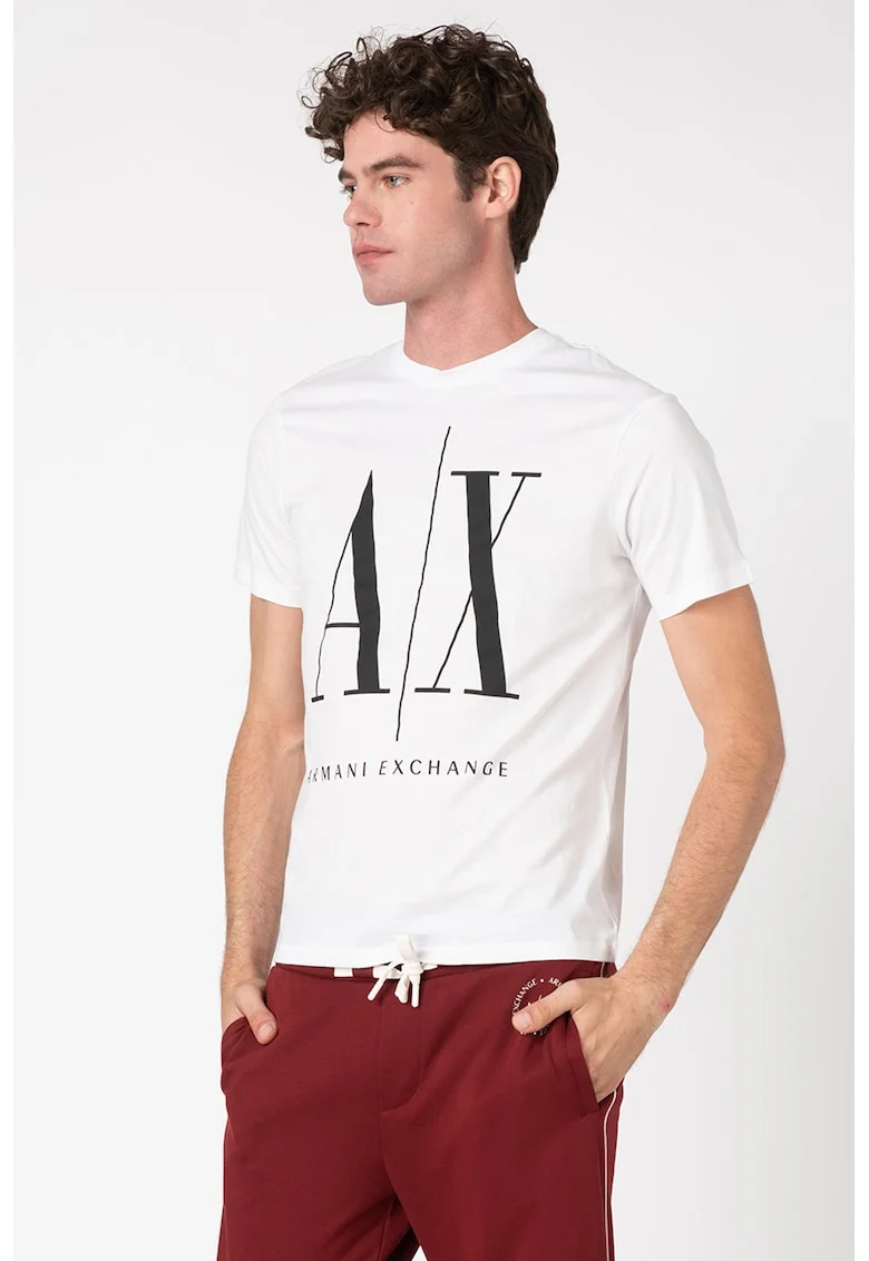 Tricou regular fit cu imprimeu logo supradimensionat, Negru/Alb optic