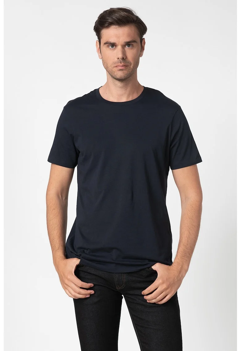 Tricou slim fit cu decolteu la baza gatului, Bleumarin
