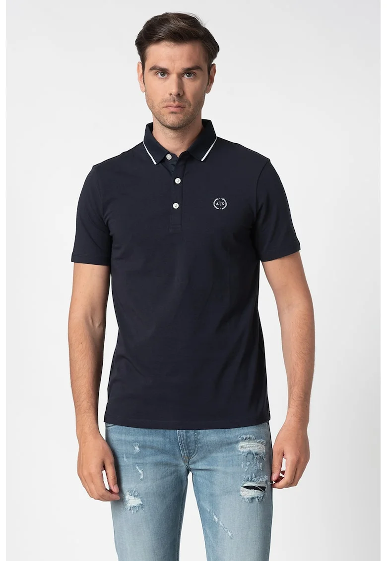 Tricou polo slim fit cu logo pe piept, Bleumarin