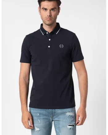Tricou polo slim fit cu logo pe piept, Bleumarin