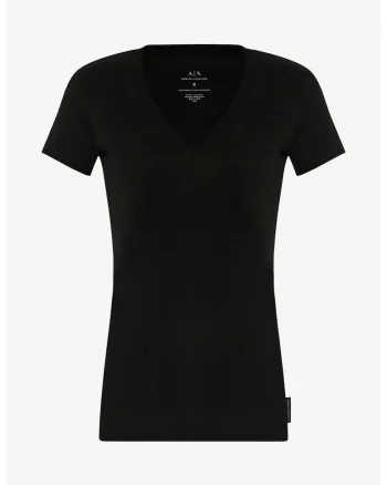 Tricou de bumbac pima, cu decolteu in V, Negru