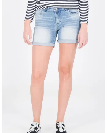 Pantaloni scurti slim fit din denim, cu aspect decolorat Rachelle, Albastru deschis