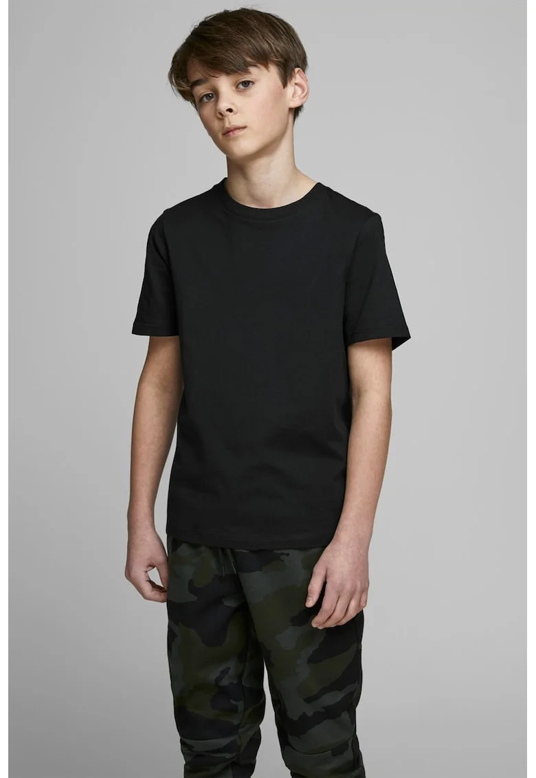Tricou din amestec de bumbac organic cu decolteu la baza gatului, Negru